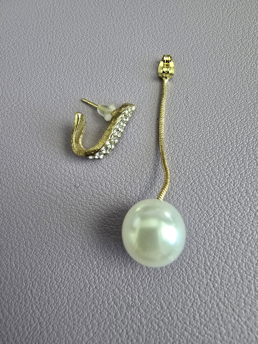 Gold-Tone Pearl Drop Earrings with Crystal-Studded Hoop - Picture 5 of 7